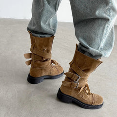 Autumn Cow suede platform Motorcycle Boots