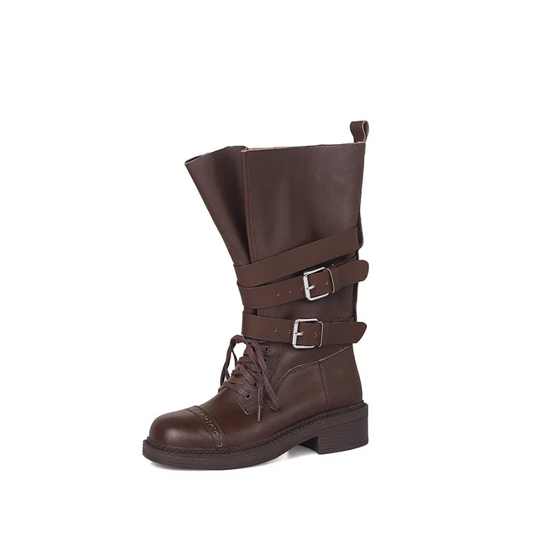 Autumn Cowhide Cross tied Riding Boots