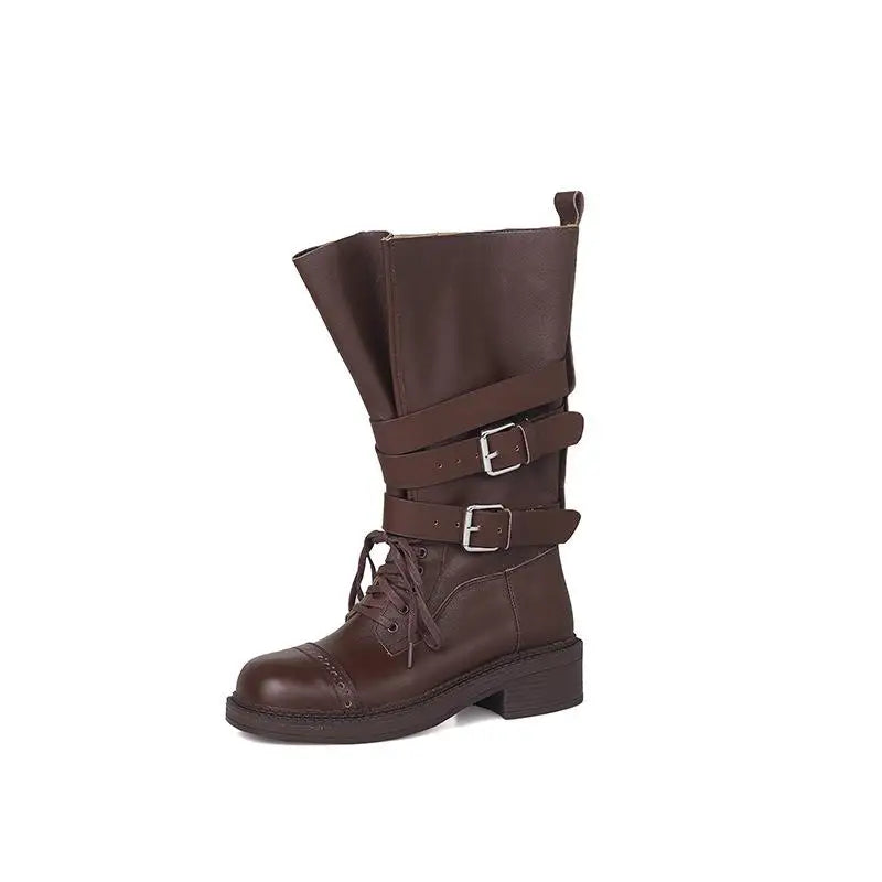 Autumn Cowhide Cross tied Riding Boots