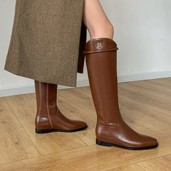 Autumn Cowhide Knee High Black Boots
