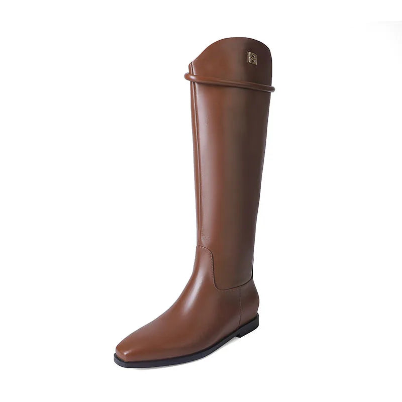 Autumn Cowhide Knee High Black Boots