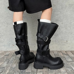 Autumn Cowhide Platform Motorcycle Boots
