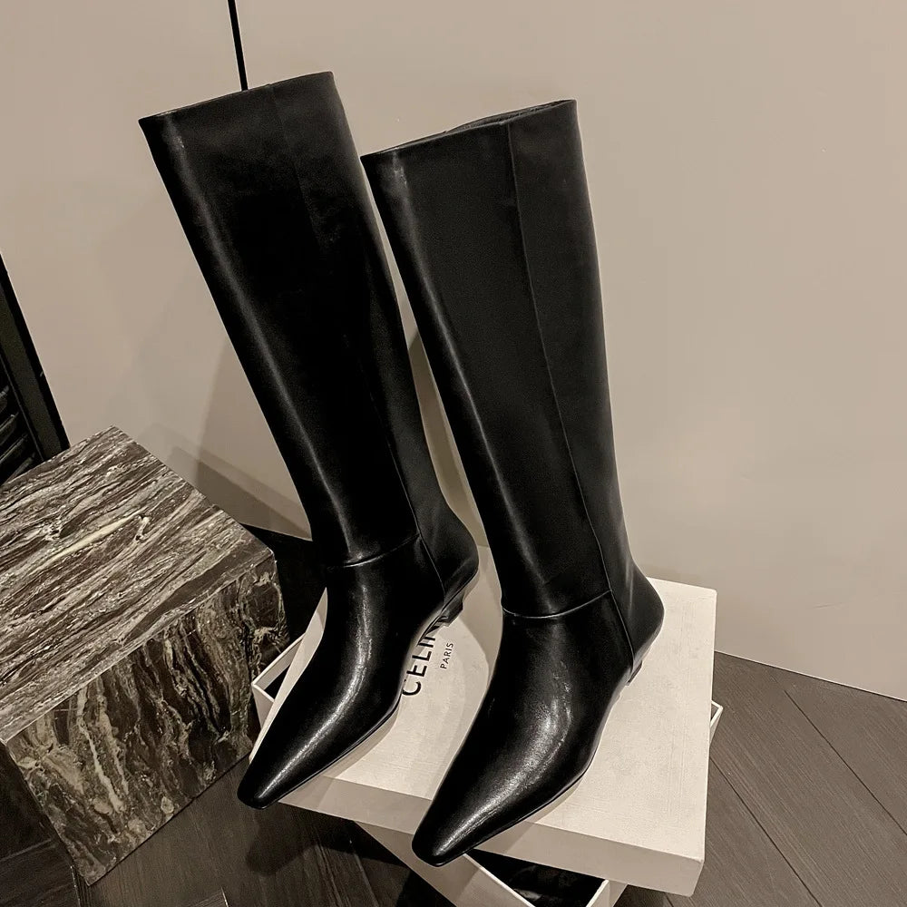 Autumn Cowhide black knee high boots