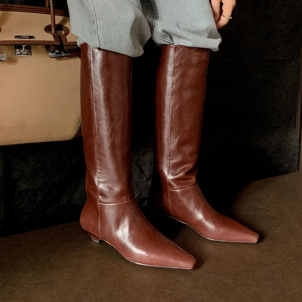 Autumn Cowhide black knee high boots