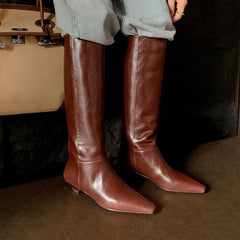 Autumn Cowhide black knee high boots