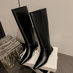 Autumn Cowhide black knee high boots