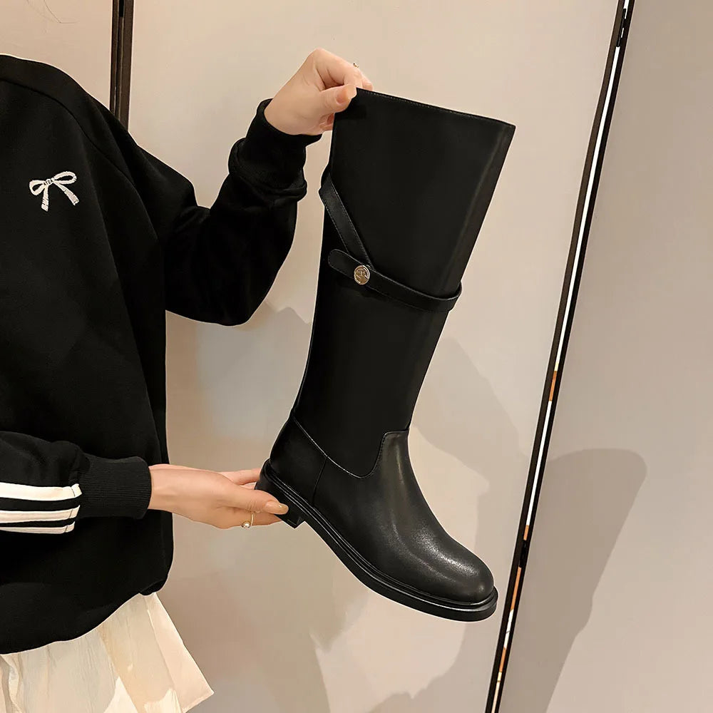 Autumn Cowhide knee high leather Boots