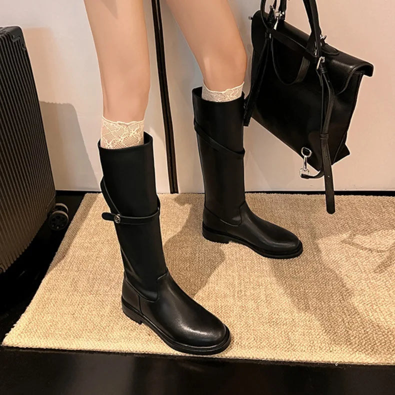 Autumn Cowhide knee high leather Boots