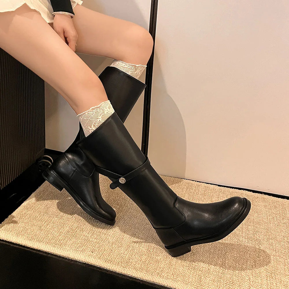 Autumn Cowhide knee high leather Boots