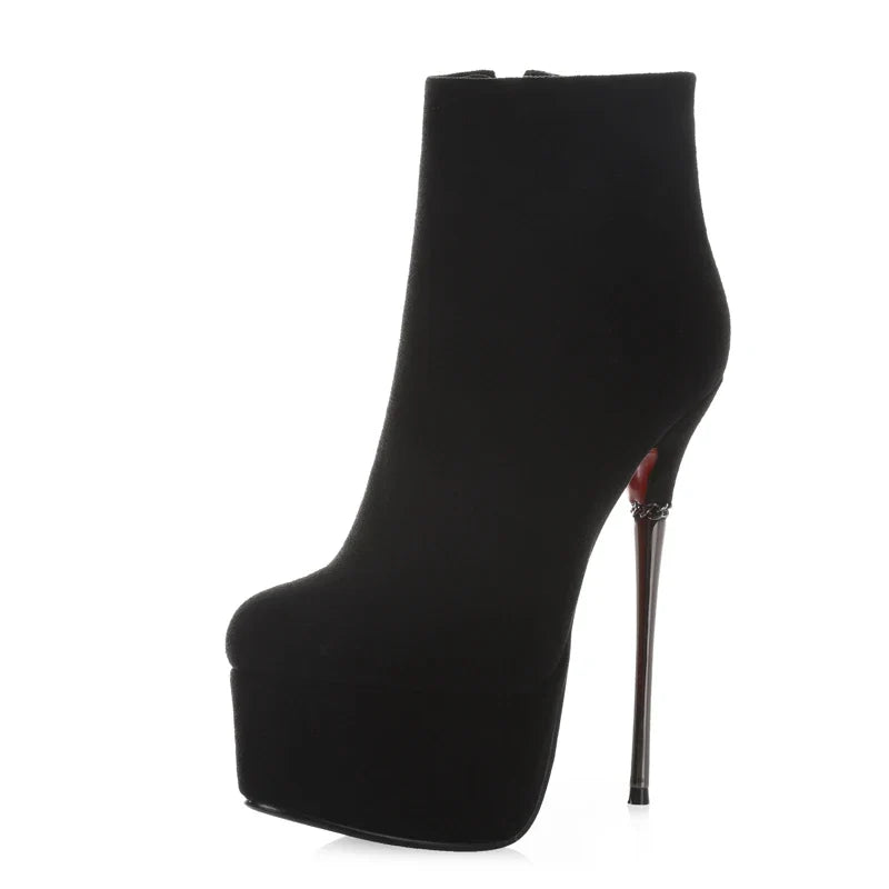 Autumn Suede Platform Metal Heel Short Boots