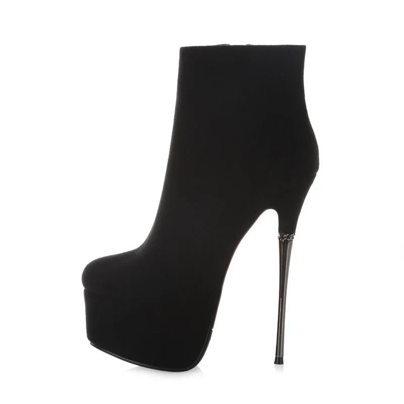 Autumn Suede Platform Metal Heel Short Boots