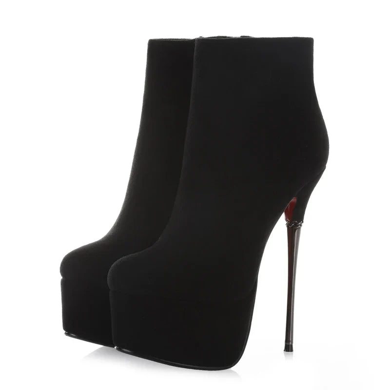 Autumn Suede Platform Metal Heel Short Boots