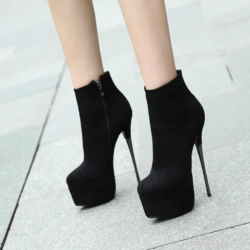 Autumn Suede Platform Metal Heel Short Boots