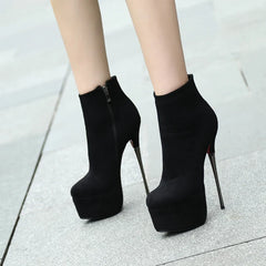Autumn Suede Platform Metal Heel Short Boots