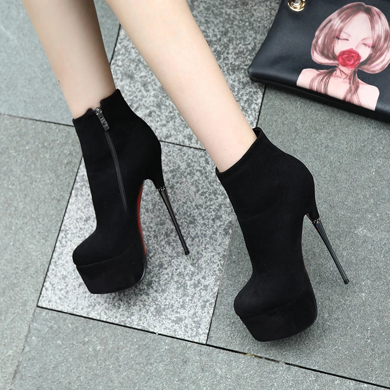 Autumn Suede Platform Metal Heel Short Boots