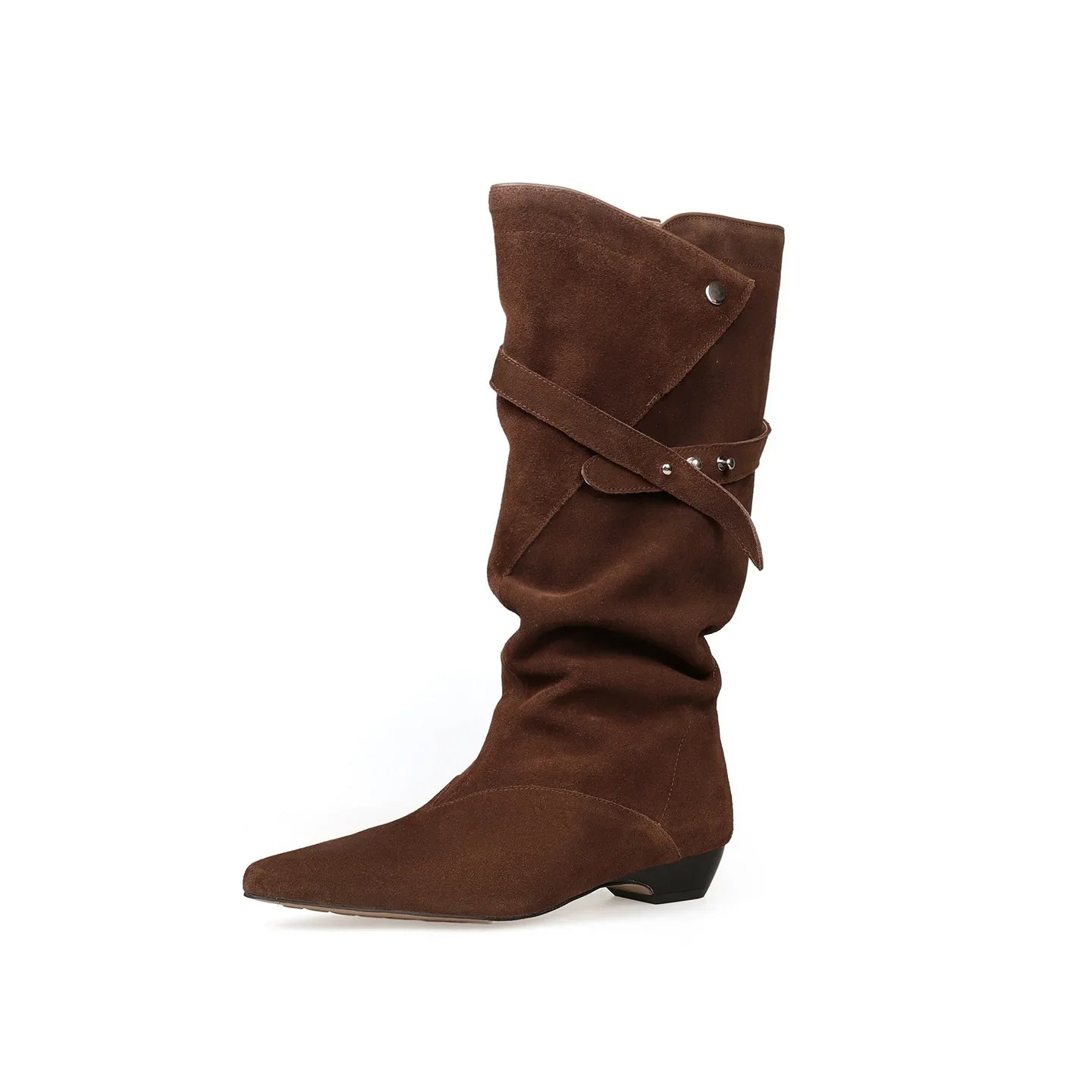 Autumn apricot Cow suede Pleated Modern Boots