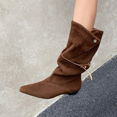Autumn apricot Cow suede Pleated Modern Boots