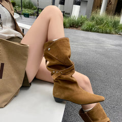 Autumn apricot Cow suede Pleated Modern Boots