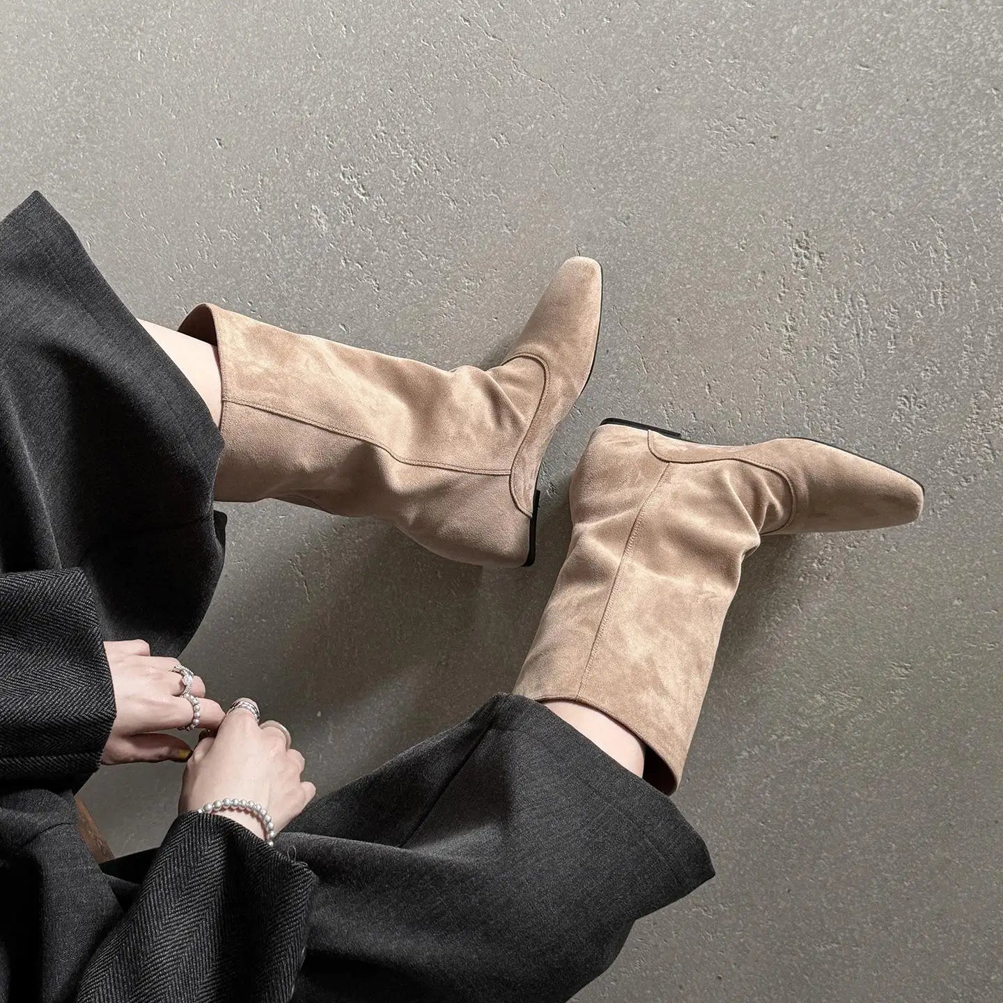 Autumn apricot suede Increased Internal Mid-Calf Boots