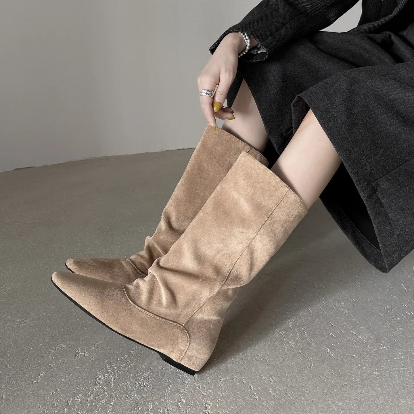 Autumn apricot suede Increased Internal Mid-Calf Boots