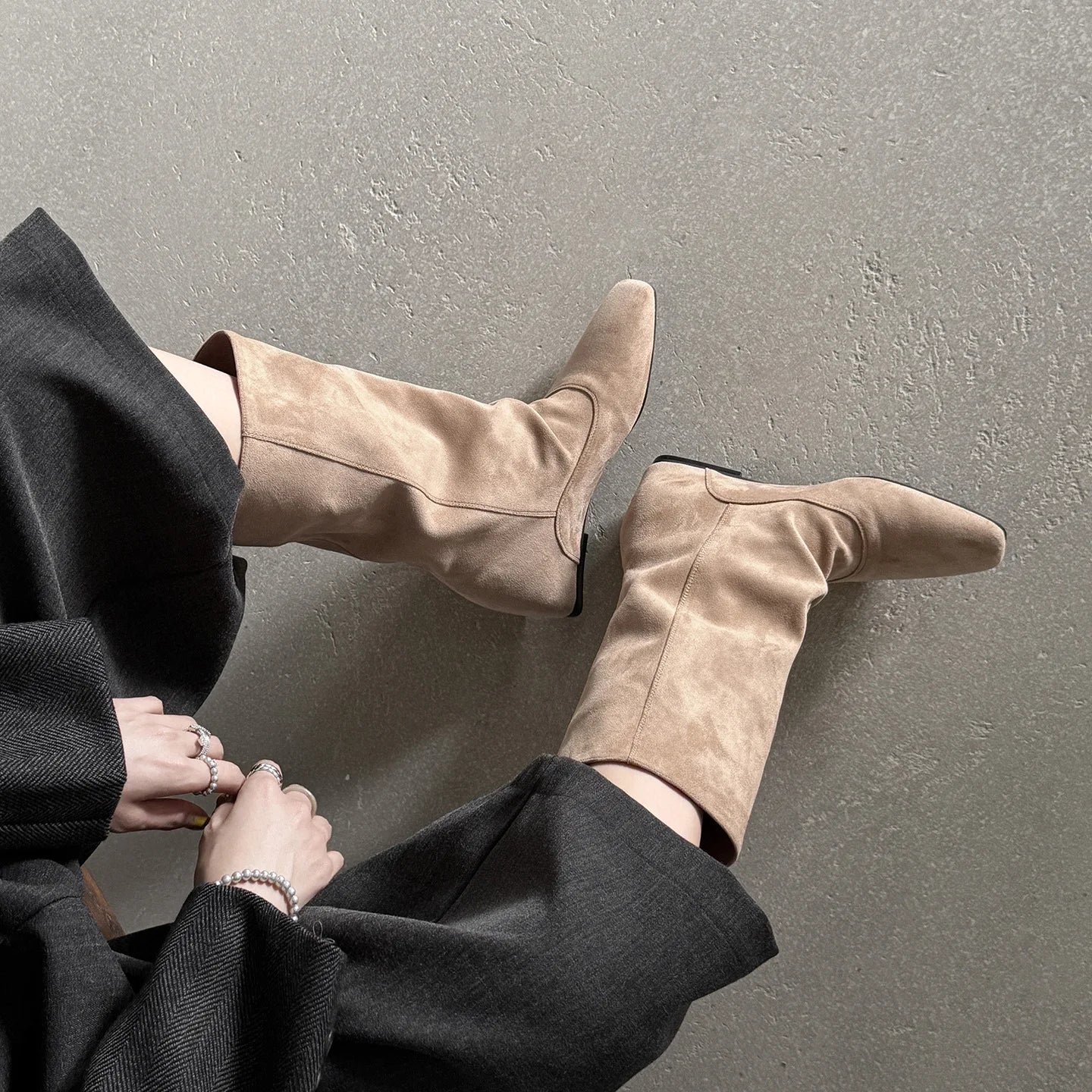Autumn apricot suede Increased Internal Mid-Calf Boots