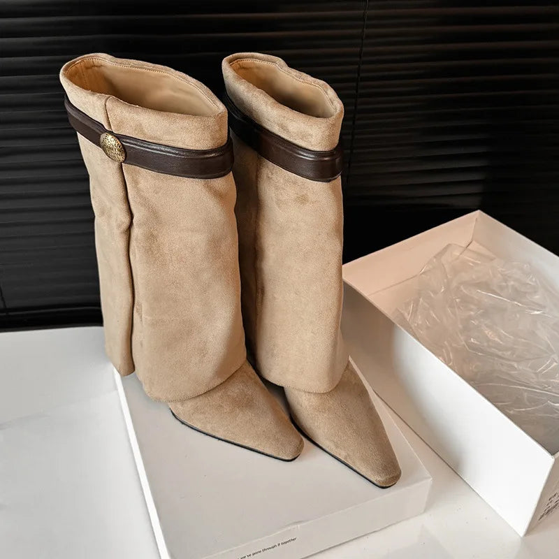 Autumn apricot suede Wedges Trouser legs Boots
