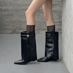 Autumn apricot suede Wedges Trouser legs Boots