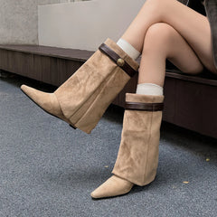 Autumn apricot suede Wedges Trouser legs Boots