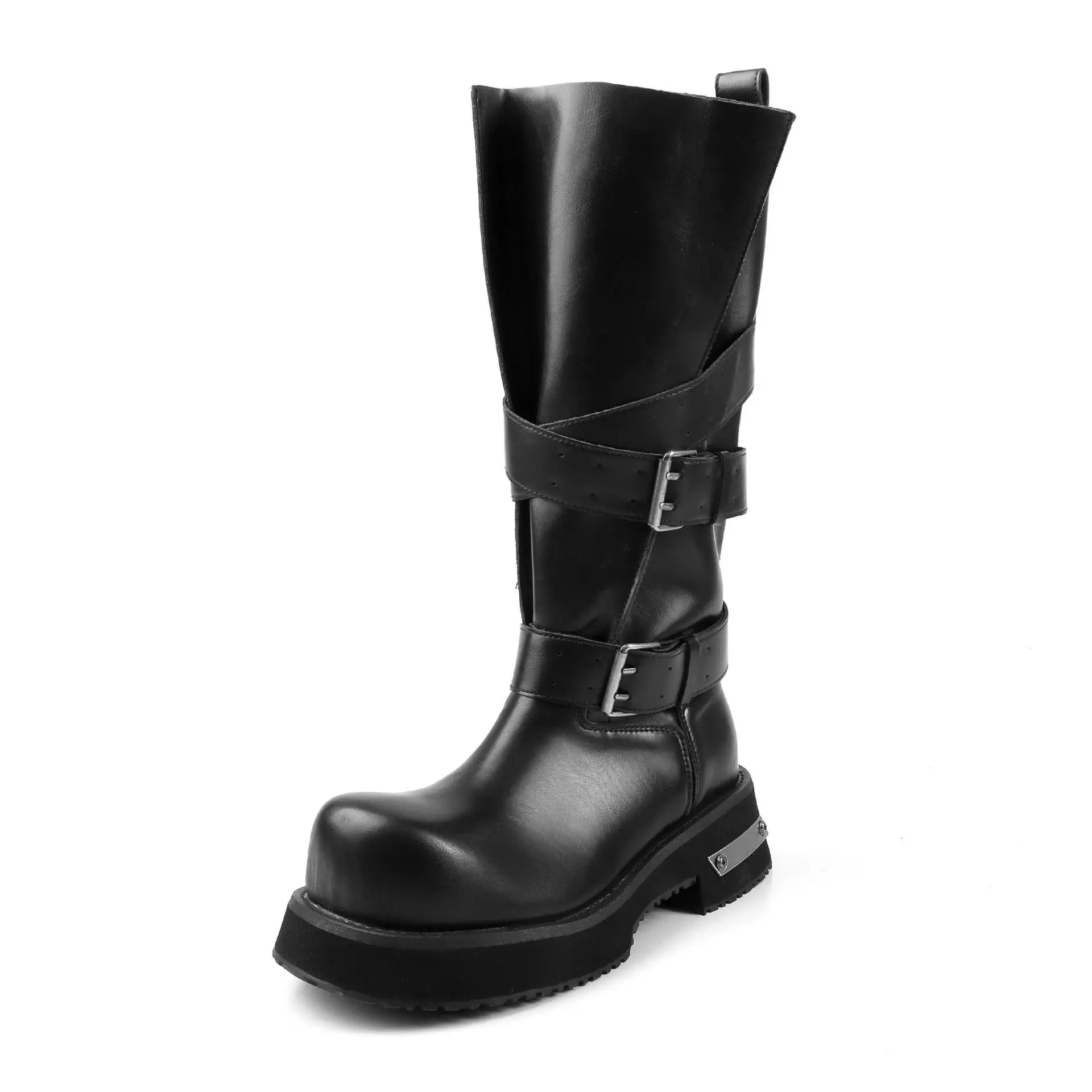 Autumn black cowhide platform Riding Boots