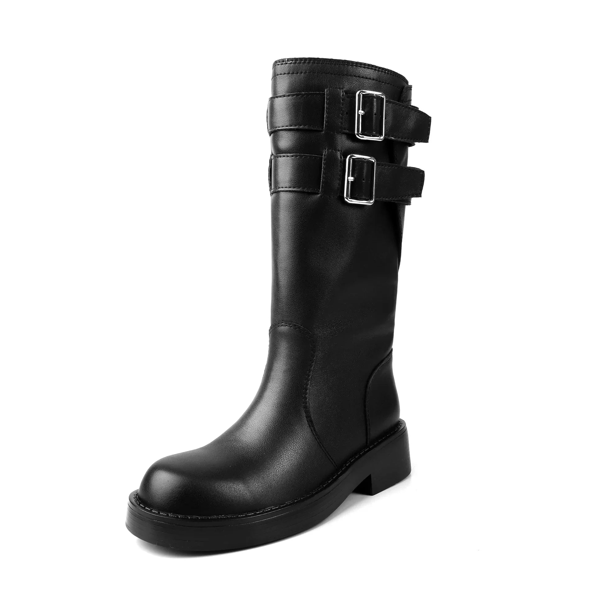 Autumn cowhide Belt buckle Mid-Calf Boots
