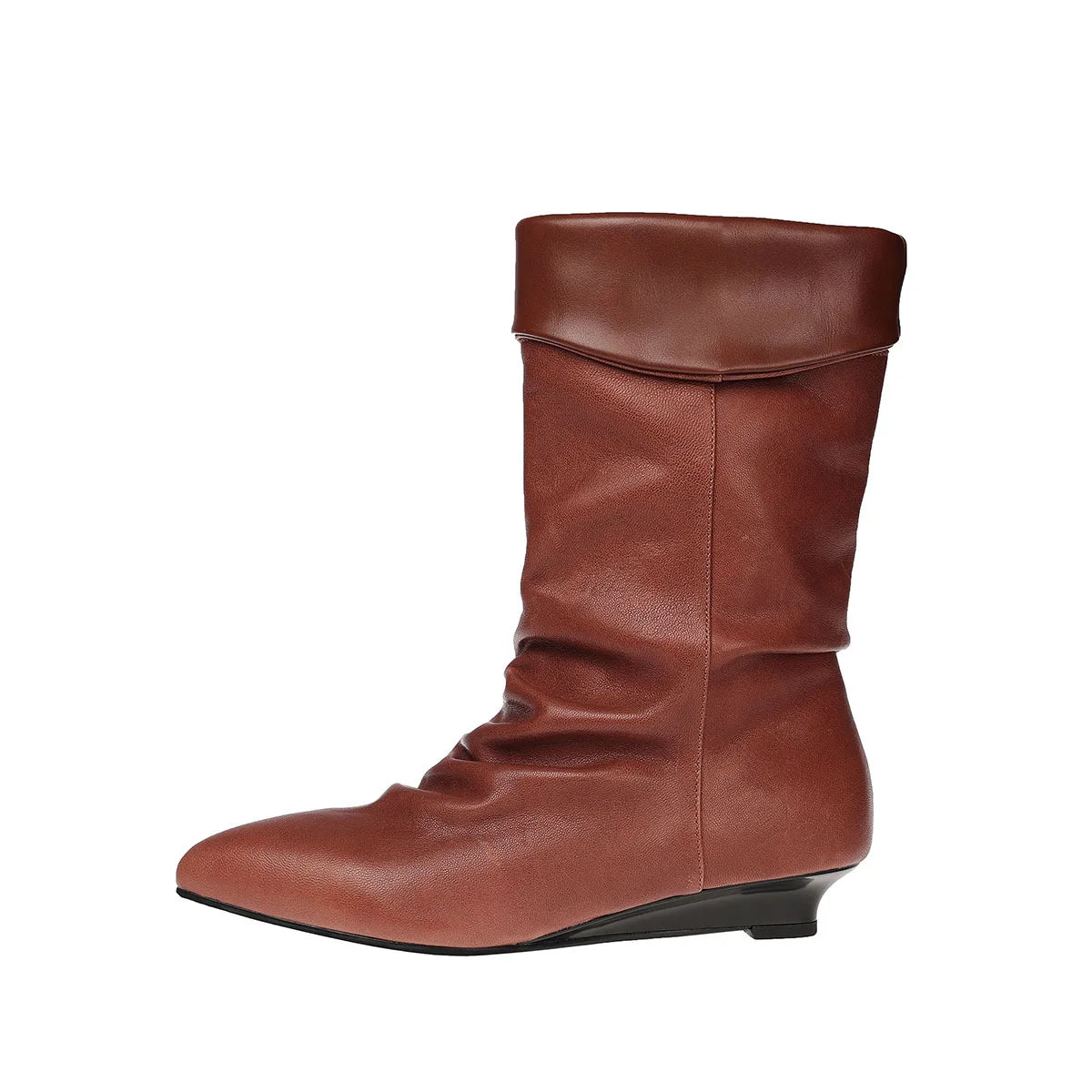 Autumn sheepskin Pleated Wedges Short Boots