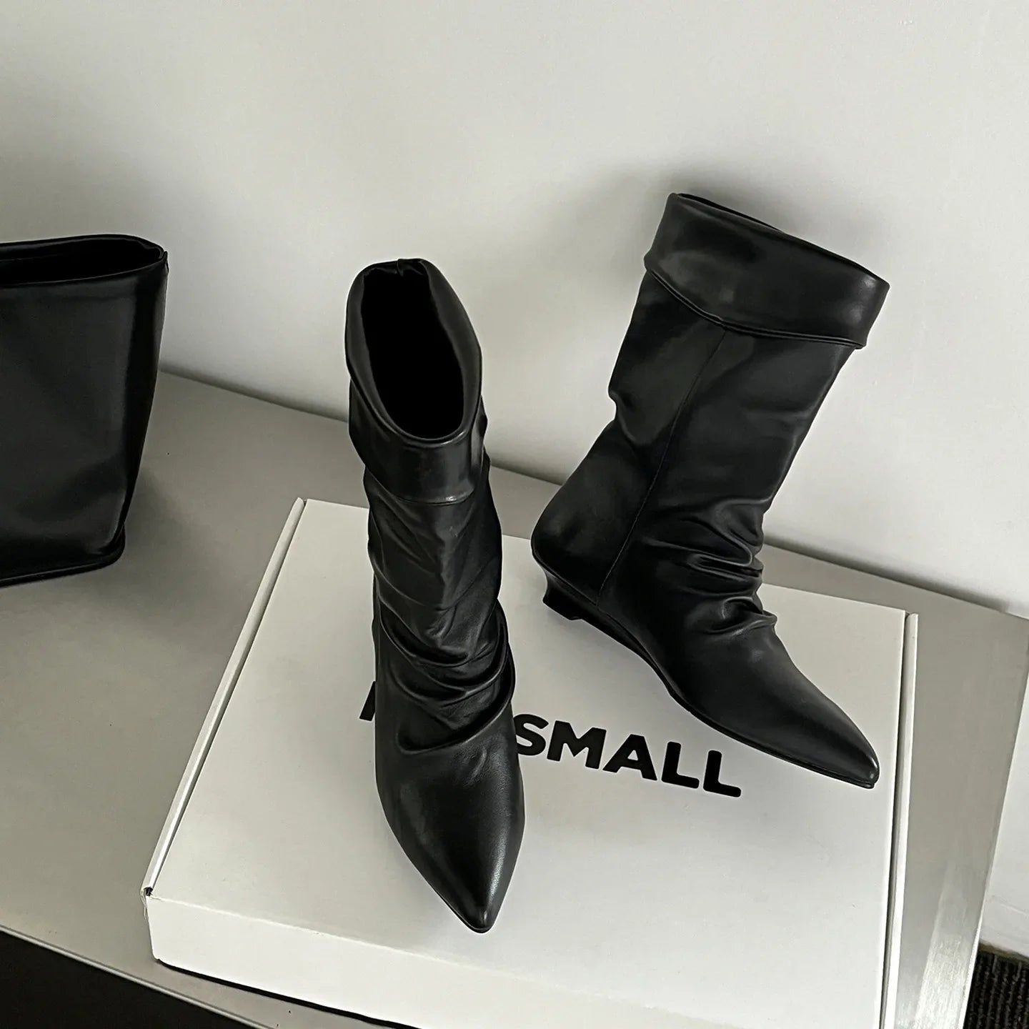 Autumn sheepskin Pleated Wedges Short Boots