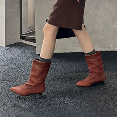 Autumn sheepskin Pleated Wedges Short Boots