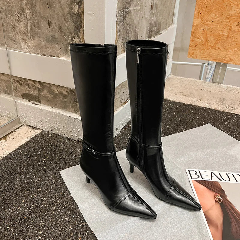 Autumn white cowhide Stilettos heels Skinny Boots