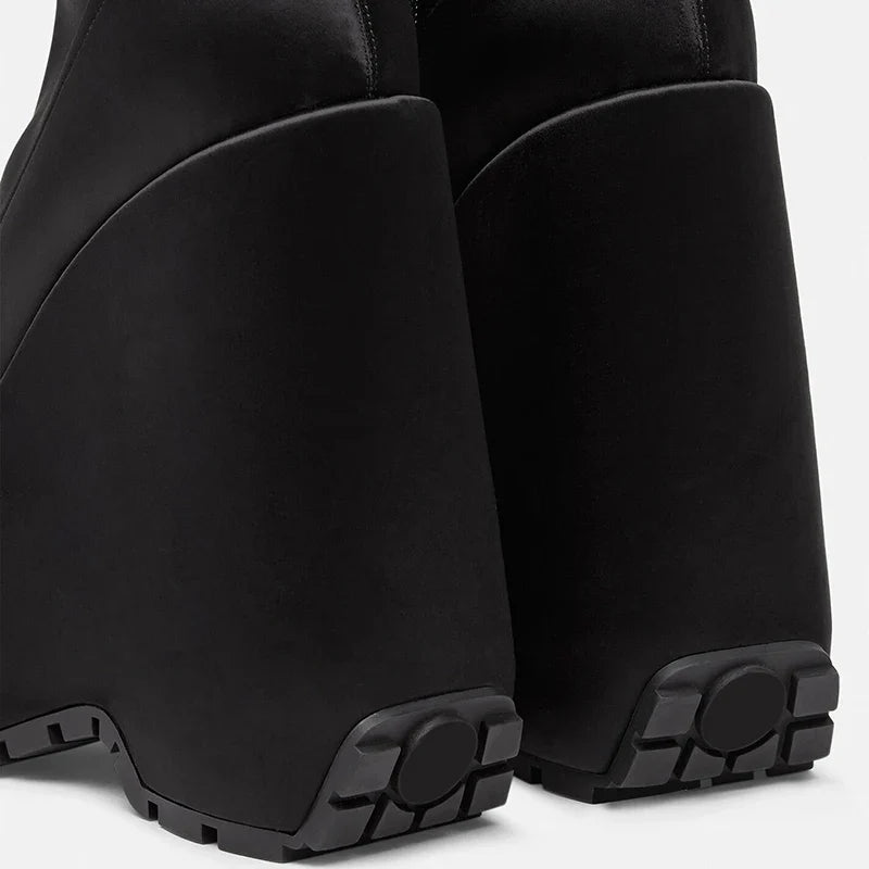 Black Women's Satin wedges Short Boots