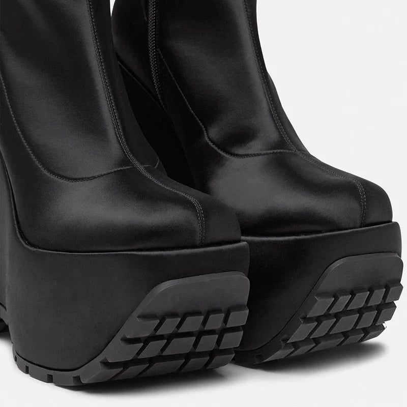 Black Women's Satin wedges Short Boots