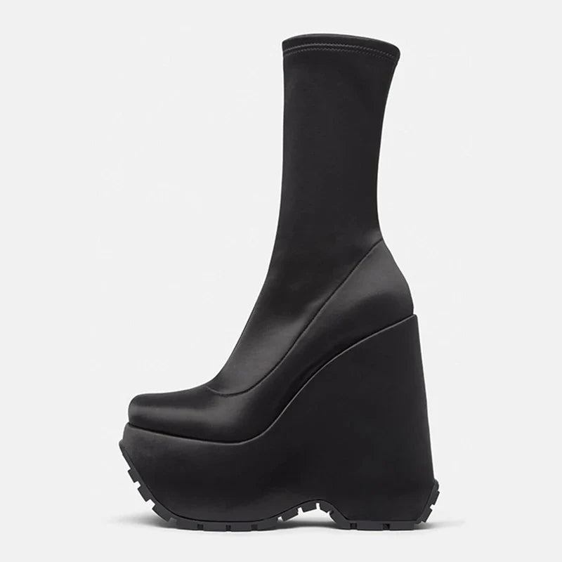 Black Women's Satin wedges Short Boots
