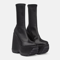 Black Women's Satin wedges Short Boots