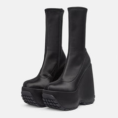 Black Women's Satin wedges Short Boots