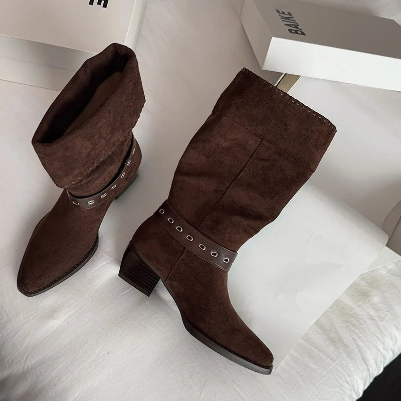 Brown Cow suede Belt buckle Short Boots