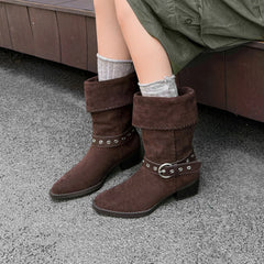 Brown Cow suede Belt buckle Short Boots