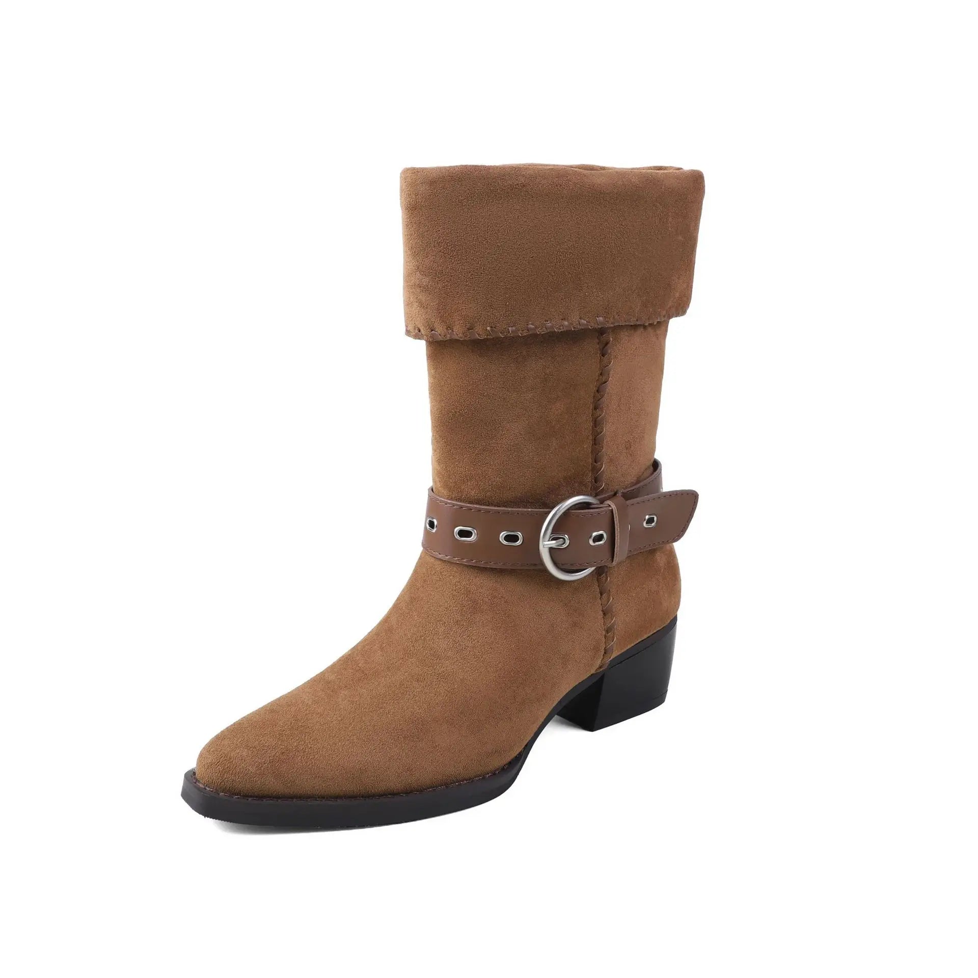 Brown Cow suede Belt buckle Short Boots