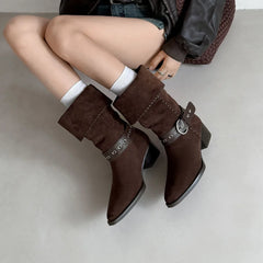 Brown Cow suede Belt buckle Short Boots