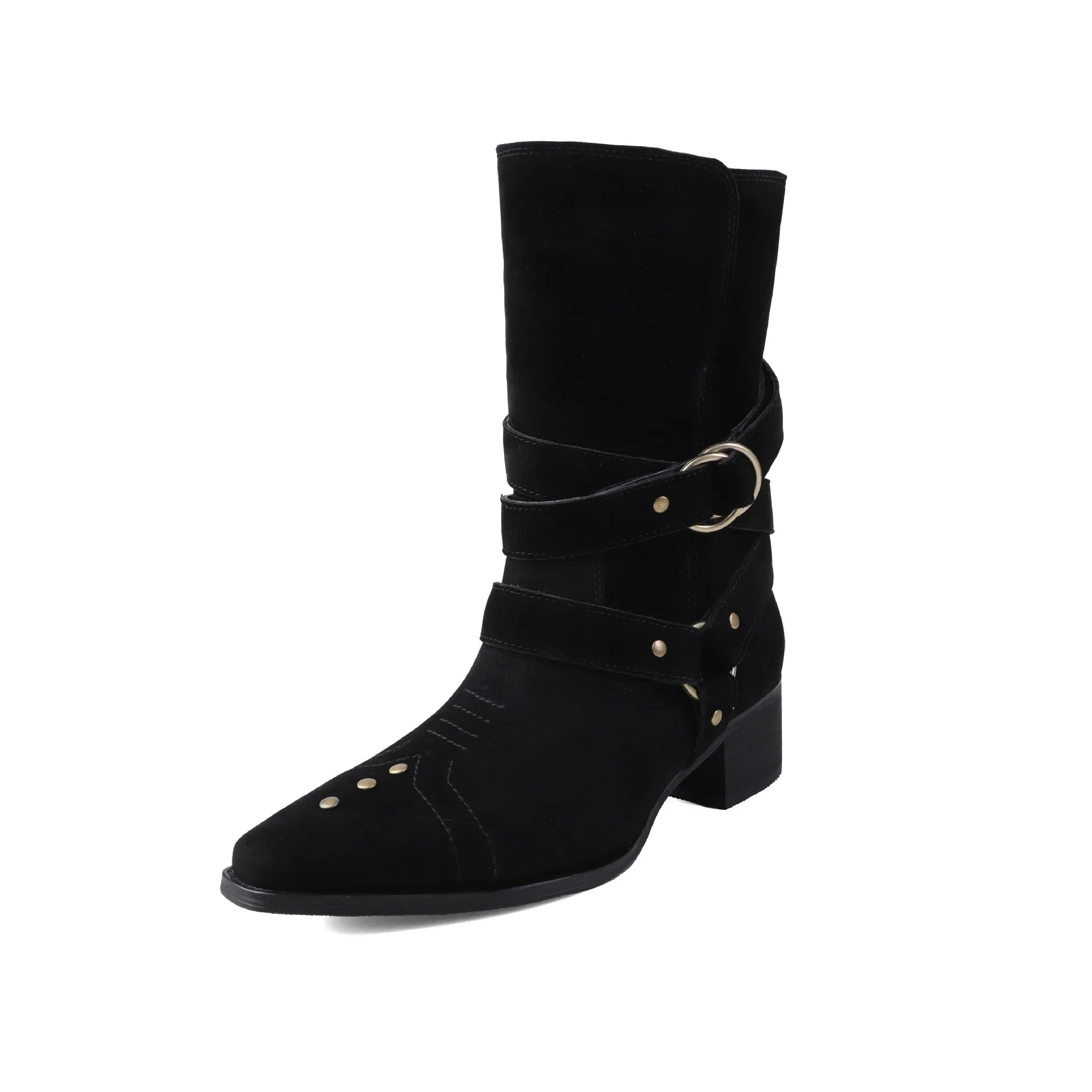 Cow suede Belt buckle Short Boots