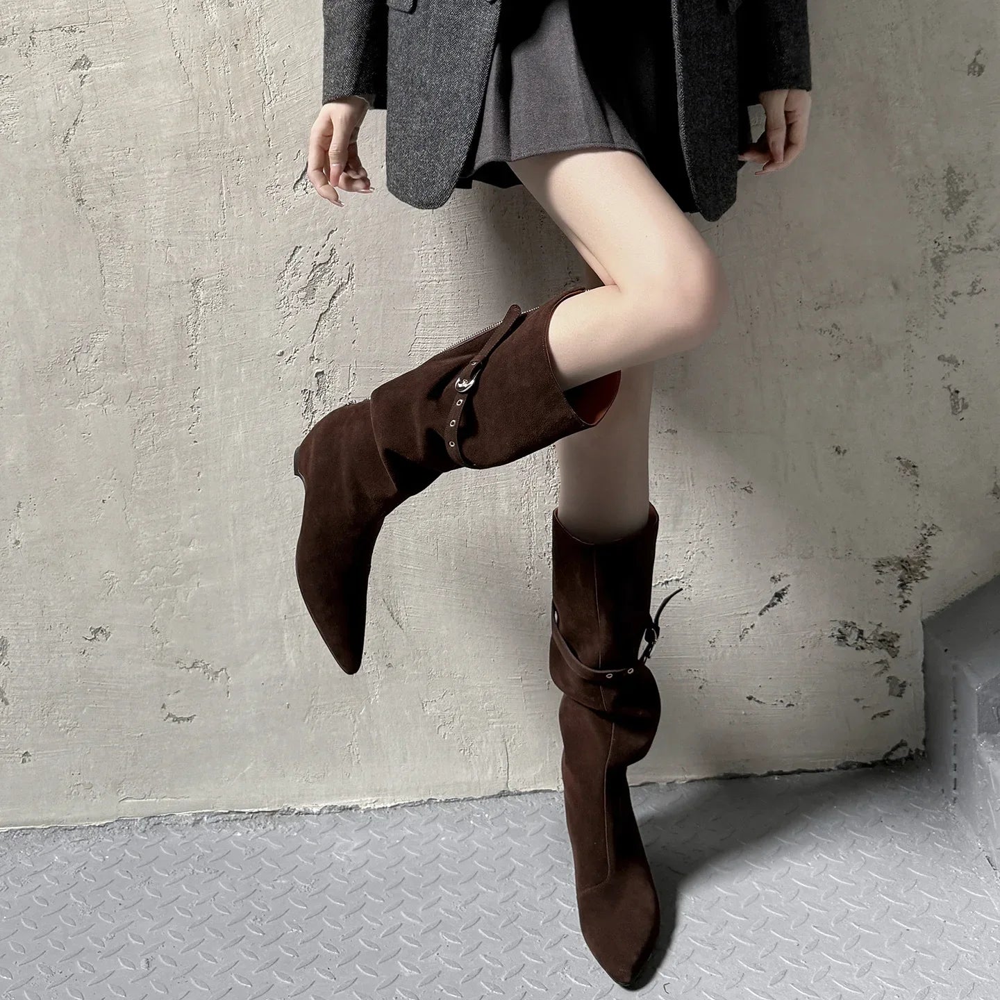 Cow suede Increased Internal Large tubular Boots