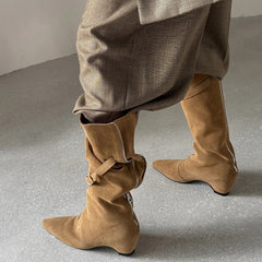 Cow suede Increased Internal Large tubular Boots