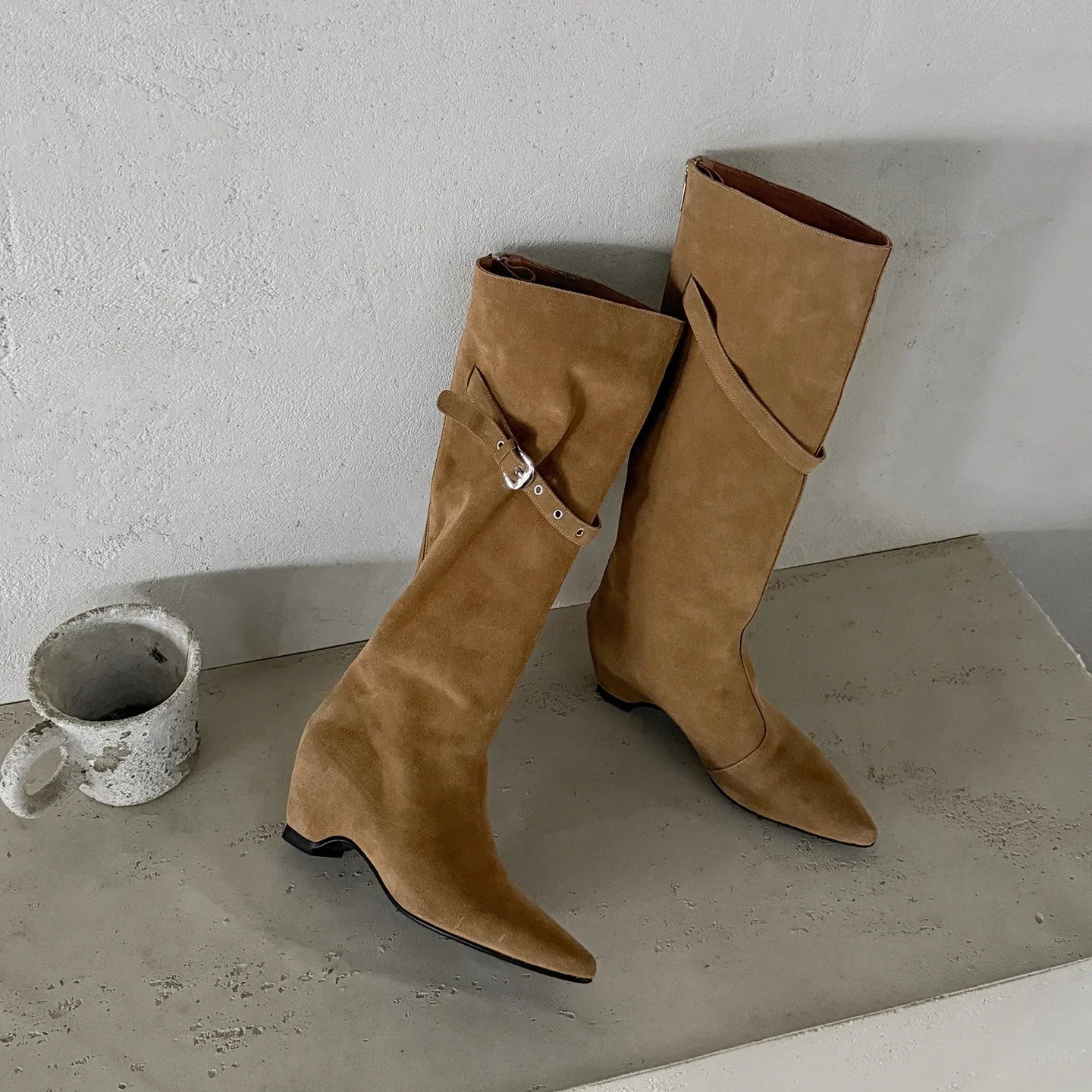 Cow suede Increased Internal Large tubular Boots