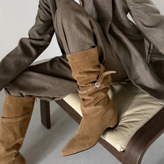 Cow suede Increased Internal Large tubular Boots