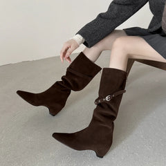 Cow suede Increased Internal Large tubular Boots