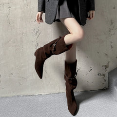 Cow suede Increased Internal Large tubular Boots